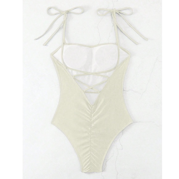Shoulder Tie Criss Cross Back Monokini One Piece Swimsuit - Picture 3 of 8